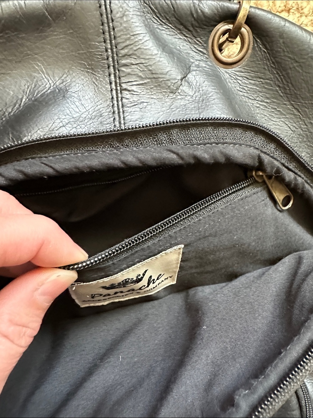 Black Leather Adjustable Backpack Purse - Picture 3 of 8